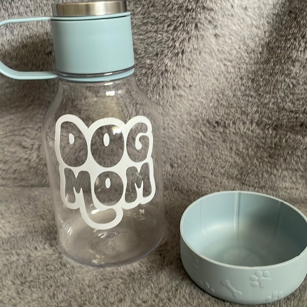 Dog Mom Blue Water Bottle with Bowl
